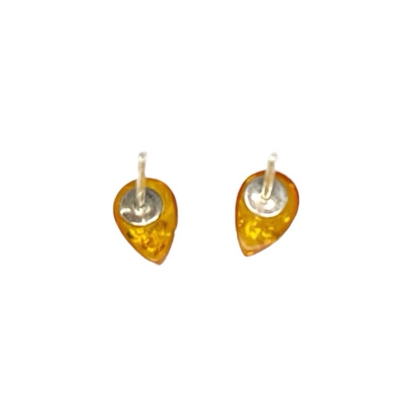 Honey Amber Sterling silver post earrings. - Picture 2 of 2